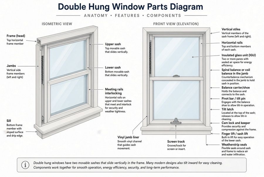 double hung window parts diagram